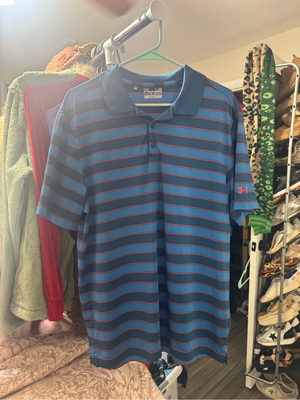 LG Men's Navy Blue Polo with Red Stripes